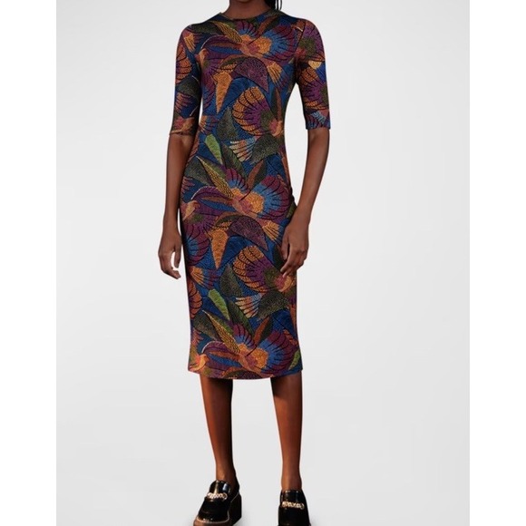 FARM Rio Dresses & Skirts - Farm Rio Women's Colorful Botanical Print 3/4 Sleeve Midi Dress Sz M
